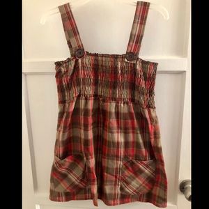 Red & Brown Plaid Baby Doll Top